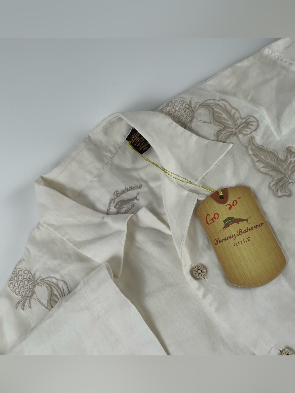 Tommy Bahama Men’s SZ L 100% Linen Embroidered Button Up Coastal Beach Shirt NWT